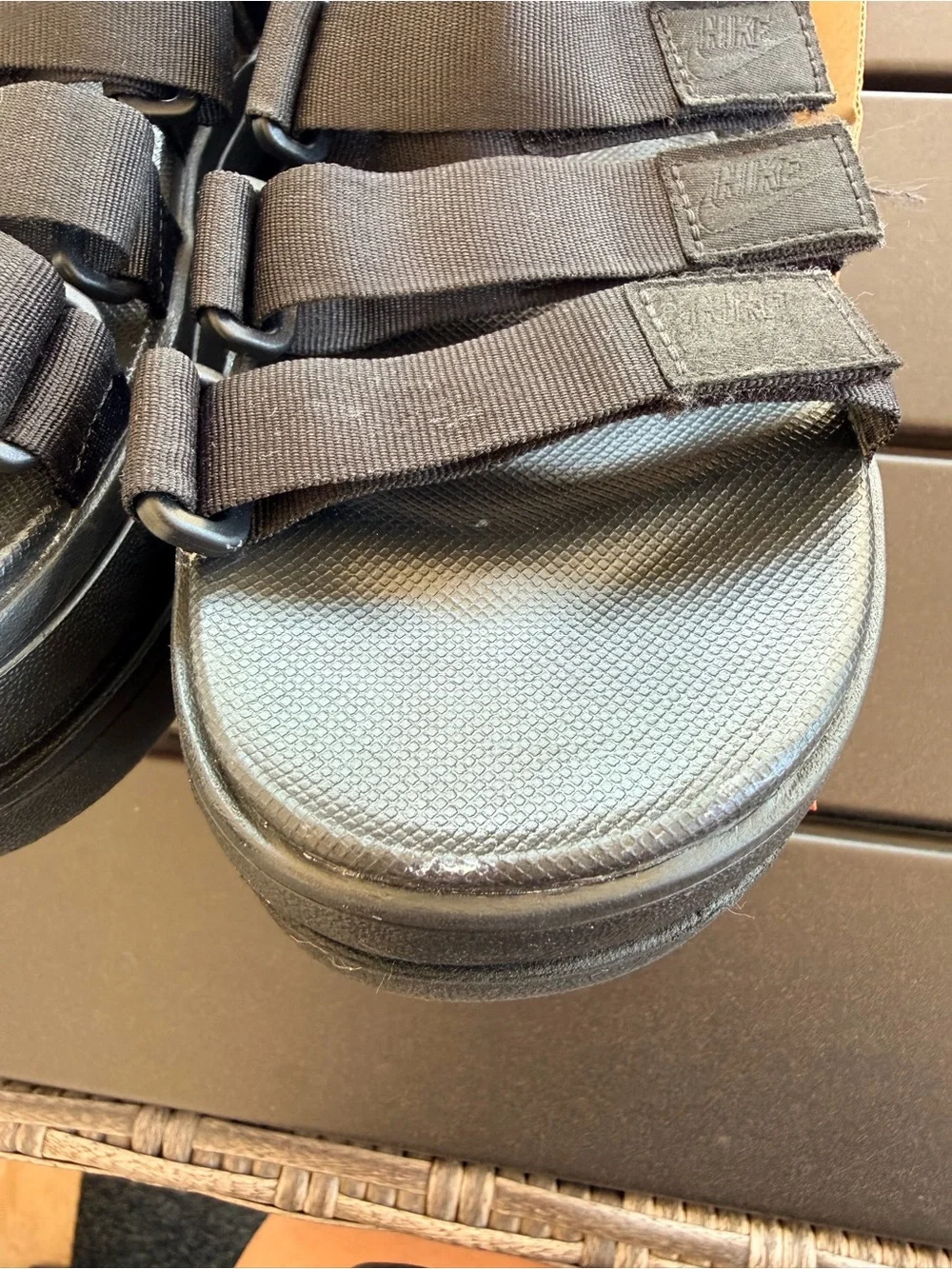 Nike Black Platform Kids Sandals with Triple Straps